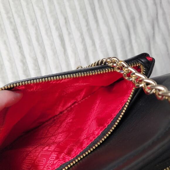 Love Moschino Black Studded Quilted Handbag Gold Chain Purse Heart Details Vegan - Picture 11 of 12